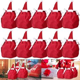 5 Packs Christmas Treat Bags with Drawstring 3D Xmas Santa Hat Gift Wrapping Bags Velvet Candies Goodie Apple Bag for Christmas Birthday Wedding Party
